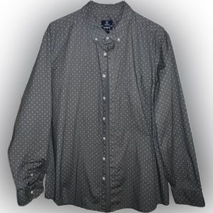 💥Men’s Shirt Gray Diamond Print LS Collar Button Front Pocket  Classic Fit 2XL